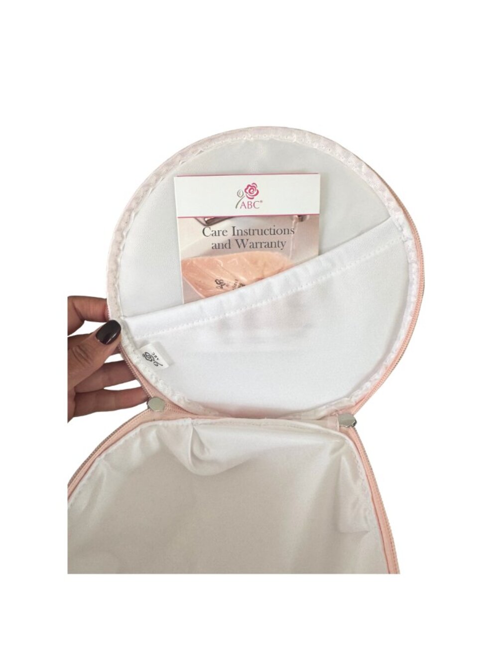 ABC Breast Form Travel Case Pink Nylon Embroidered Prosthesis Storage Bag - Picture 5 of 5